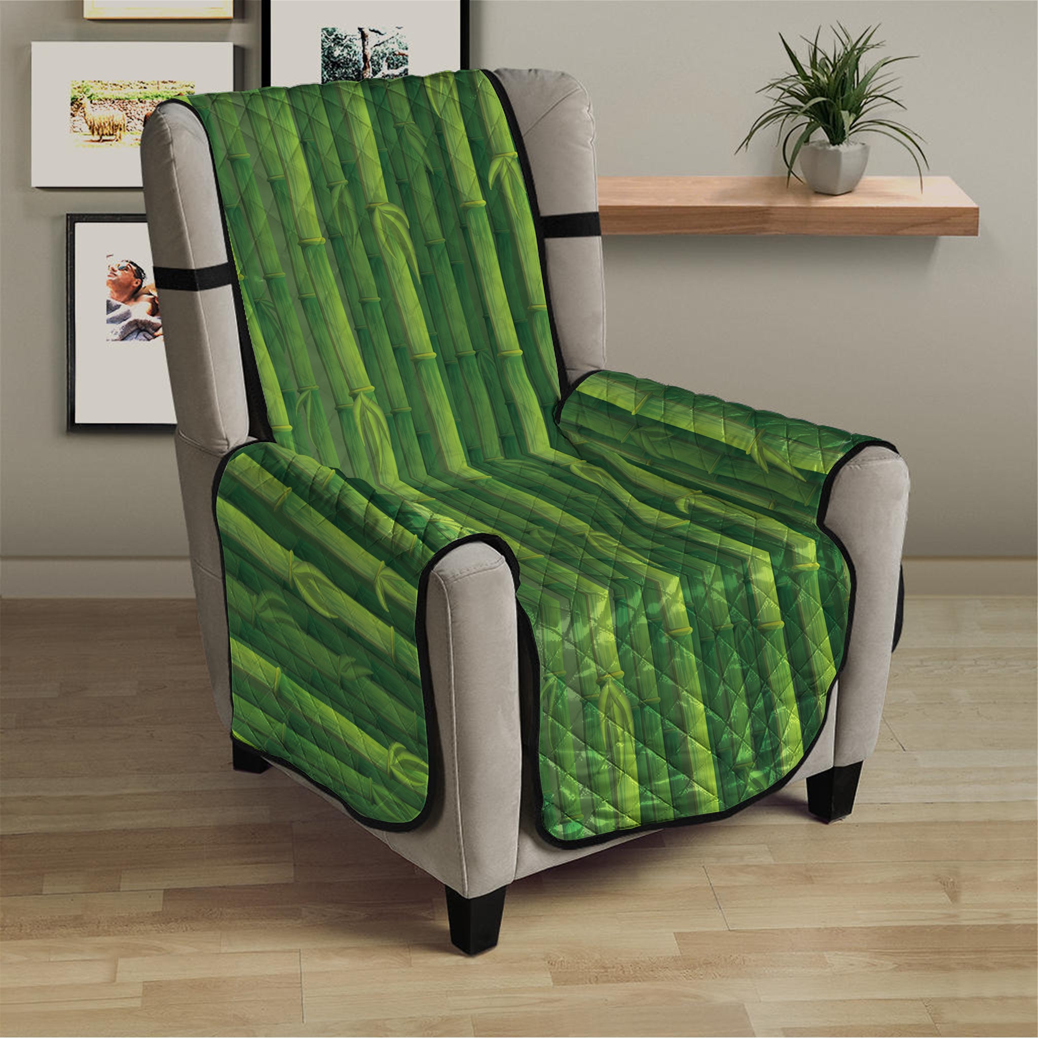 Green Bamboo Tree Pattern Print Armchair Protector