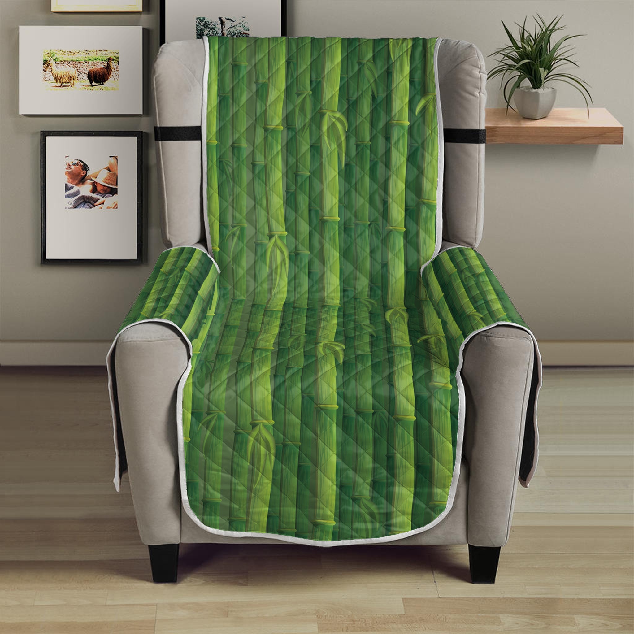 Green Bamboo Tree Pattern Print Armchair Protector