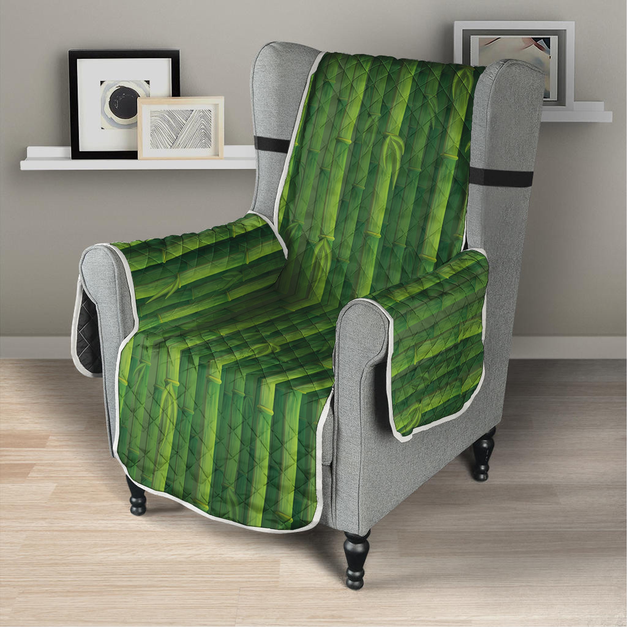 Green Bamboo Tree Pattern Print Armchair Protector