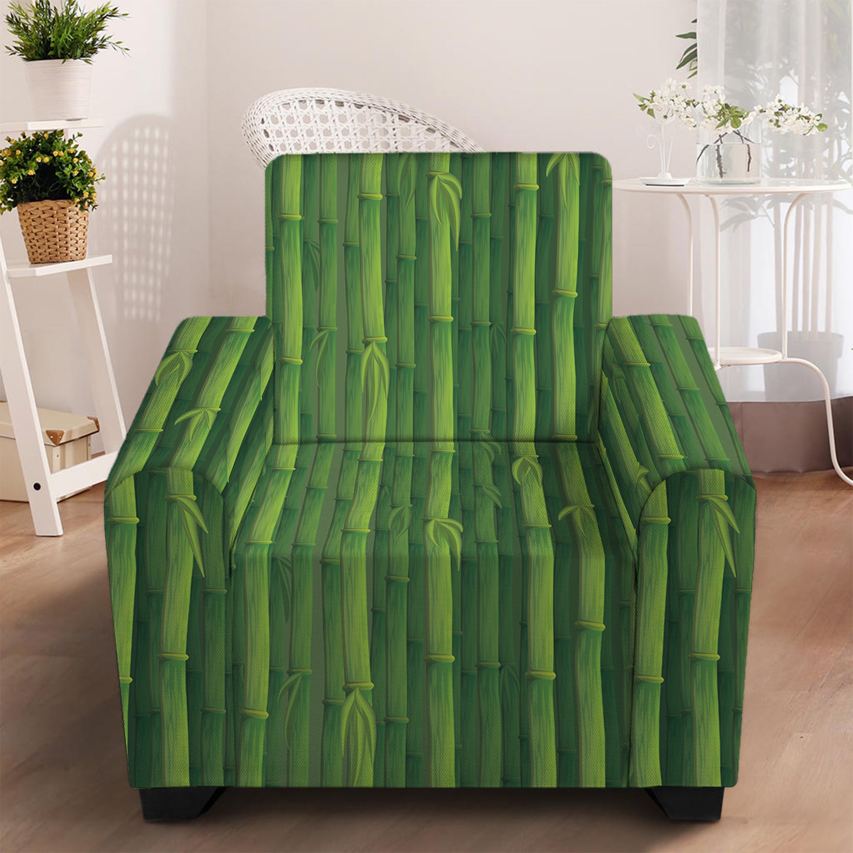 Green Bamboo Tree Pattern Print Armchair Slipcover