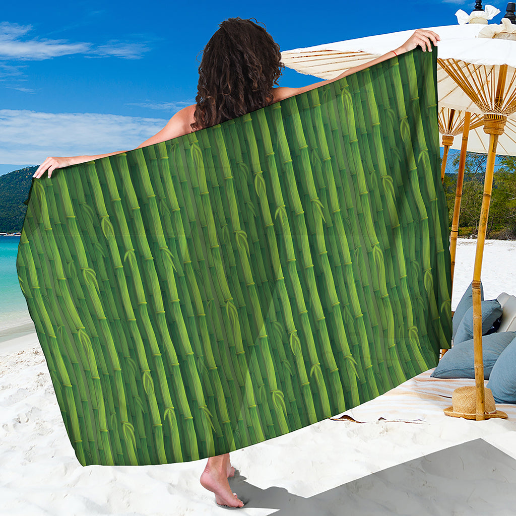 Green Bamboo Tree Pattern Print Beach Sarong Wrap