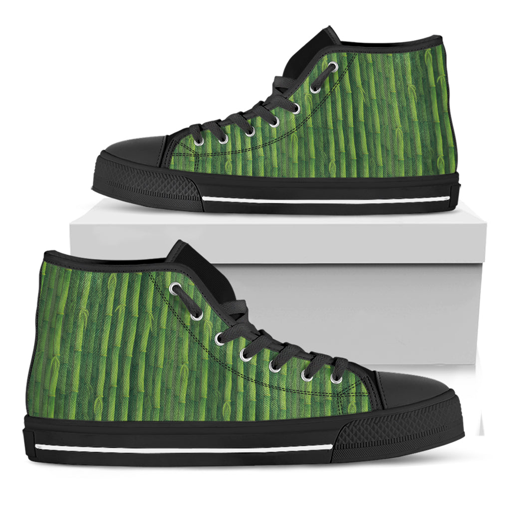 Green Bamboo Tree Pattern Print Black High Top Shoes