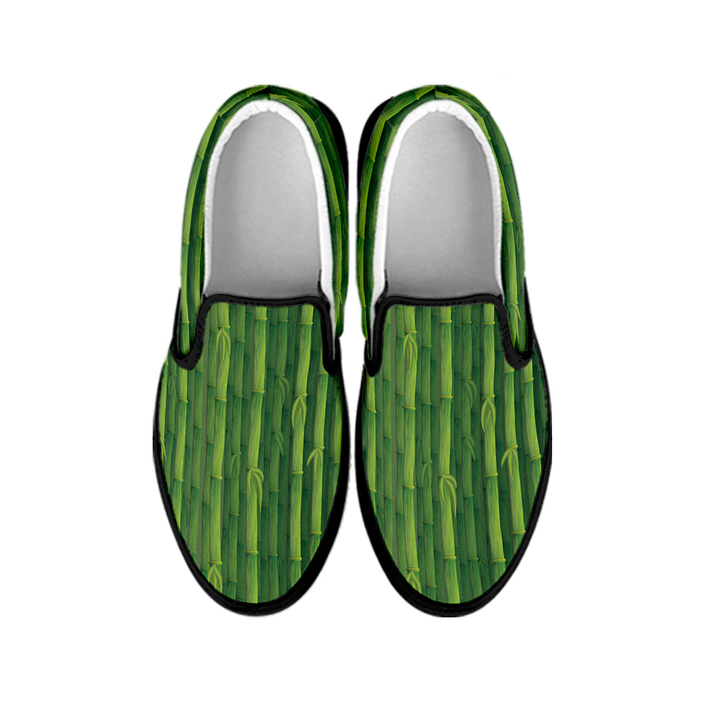 Green Bamboo Tree Pattern Print Black Slip On Shoes