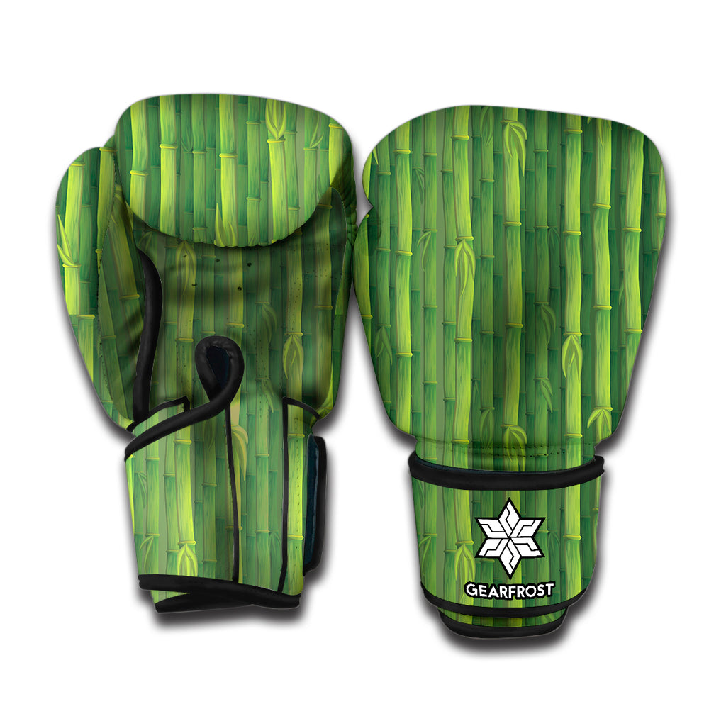 Green Bamboo Tree Pattern Print Boxing Gloves