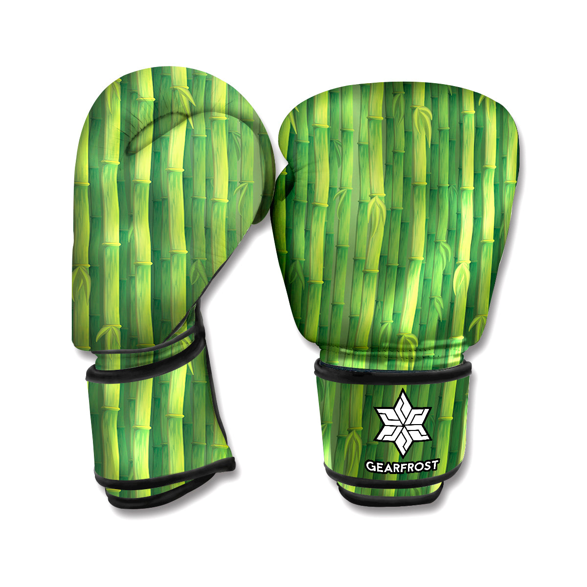 Green Bamboo Tree Pattern Print Boxing Gloves