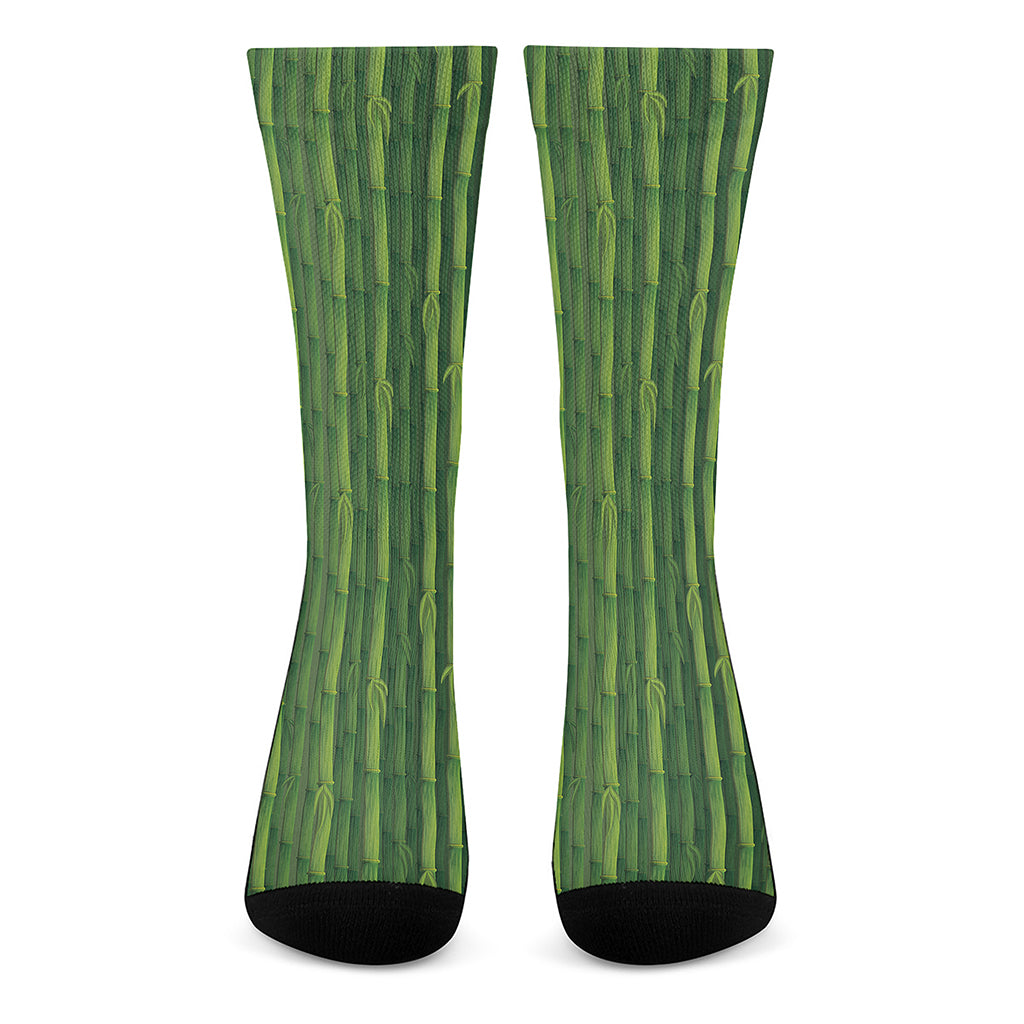 Green Bamboo Tree Pattern Print Crew Socks