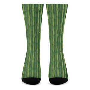 Green Bamboo Tree Pattern Print Crew Socks