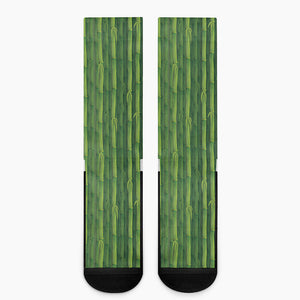 Green Bamboo Tree Pattern Print Crew Socks