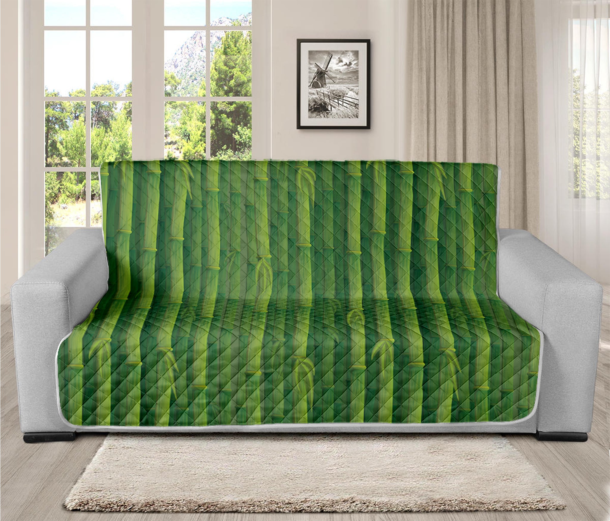 Green Bamboo Tree Pattern Print Futon Protector