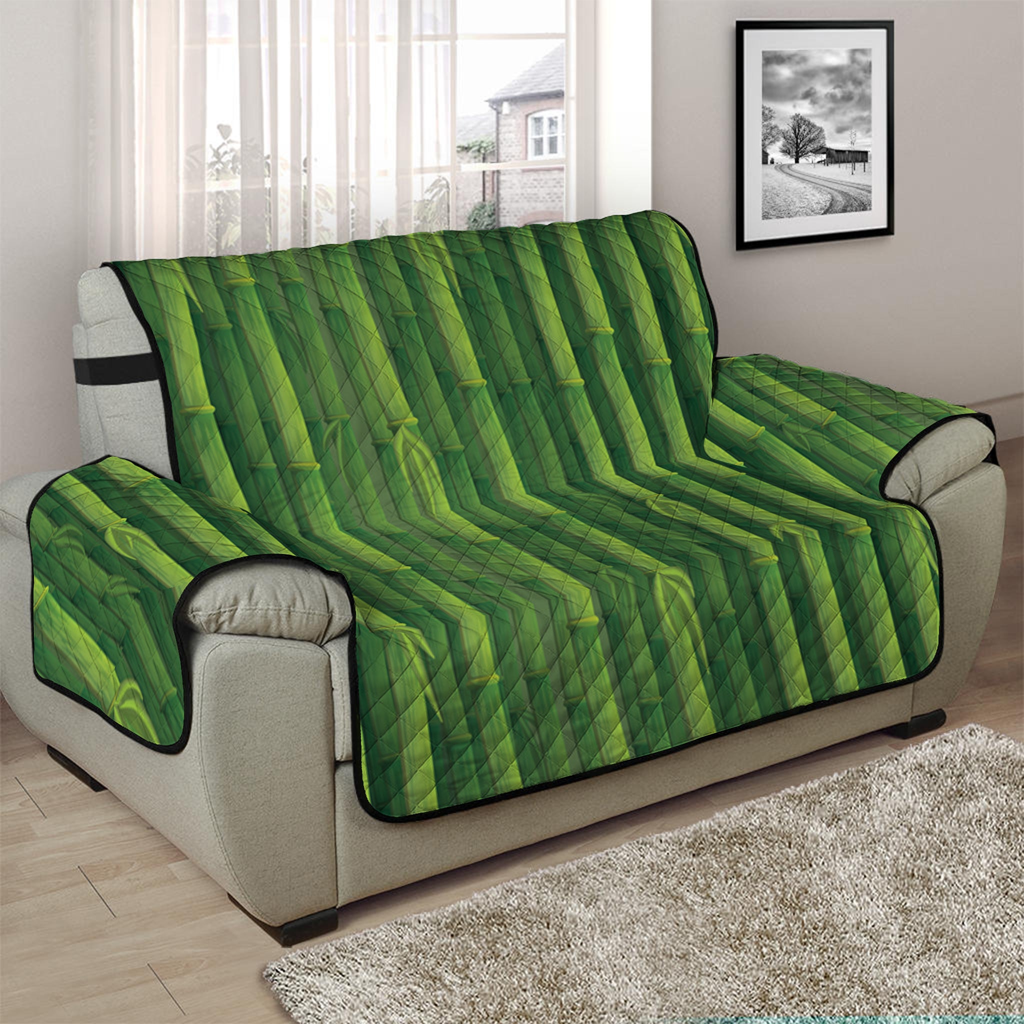 Green Bamboo Tree Pattern Print Half Sofa Protector