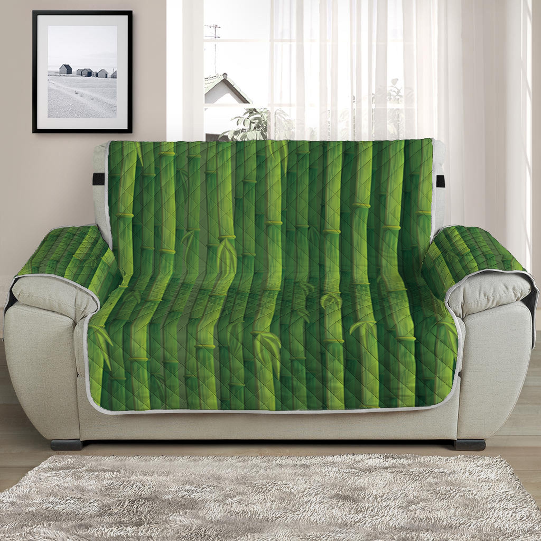 Green Bamboo Tree Pattern Print Half Sofa Protector