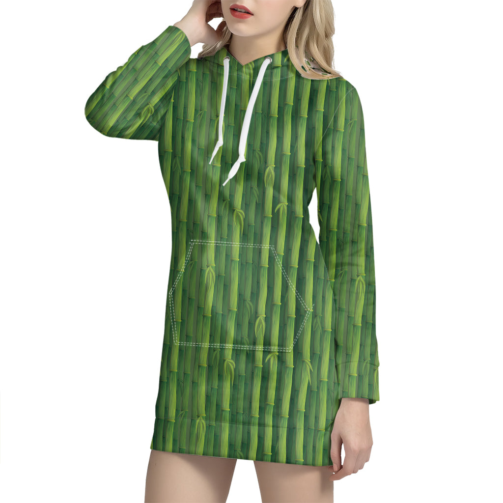 Green Bamboo Tree Pattern Print Hoodie Dress