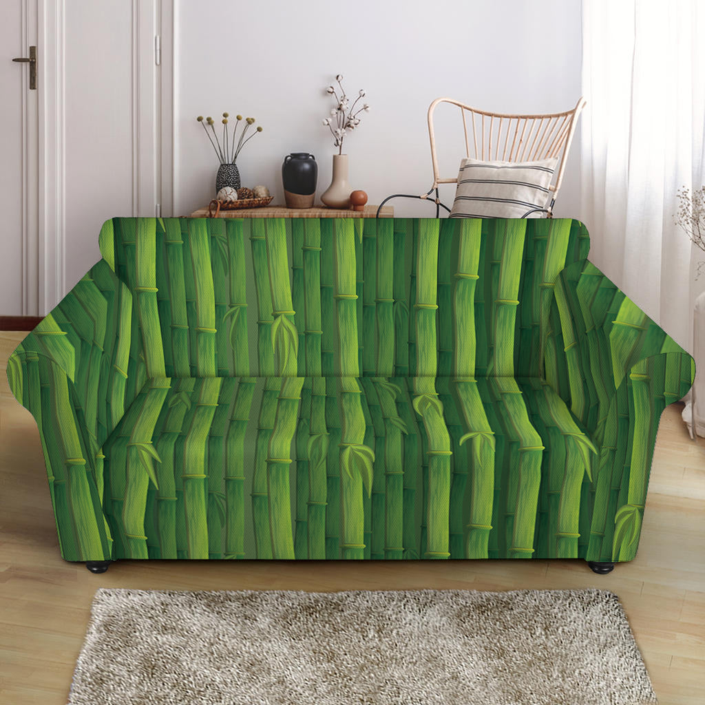 Green Bamboo Tree Pattern Print Loveseat Slipcover