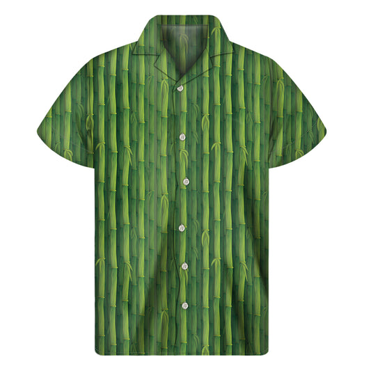 Green Bamboo Tree Pattern Print Men's Short Sleeve Shirt
