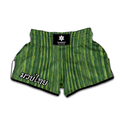 Green Bamboo Tree Pattern Print Muay Thai Boxing Shorts