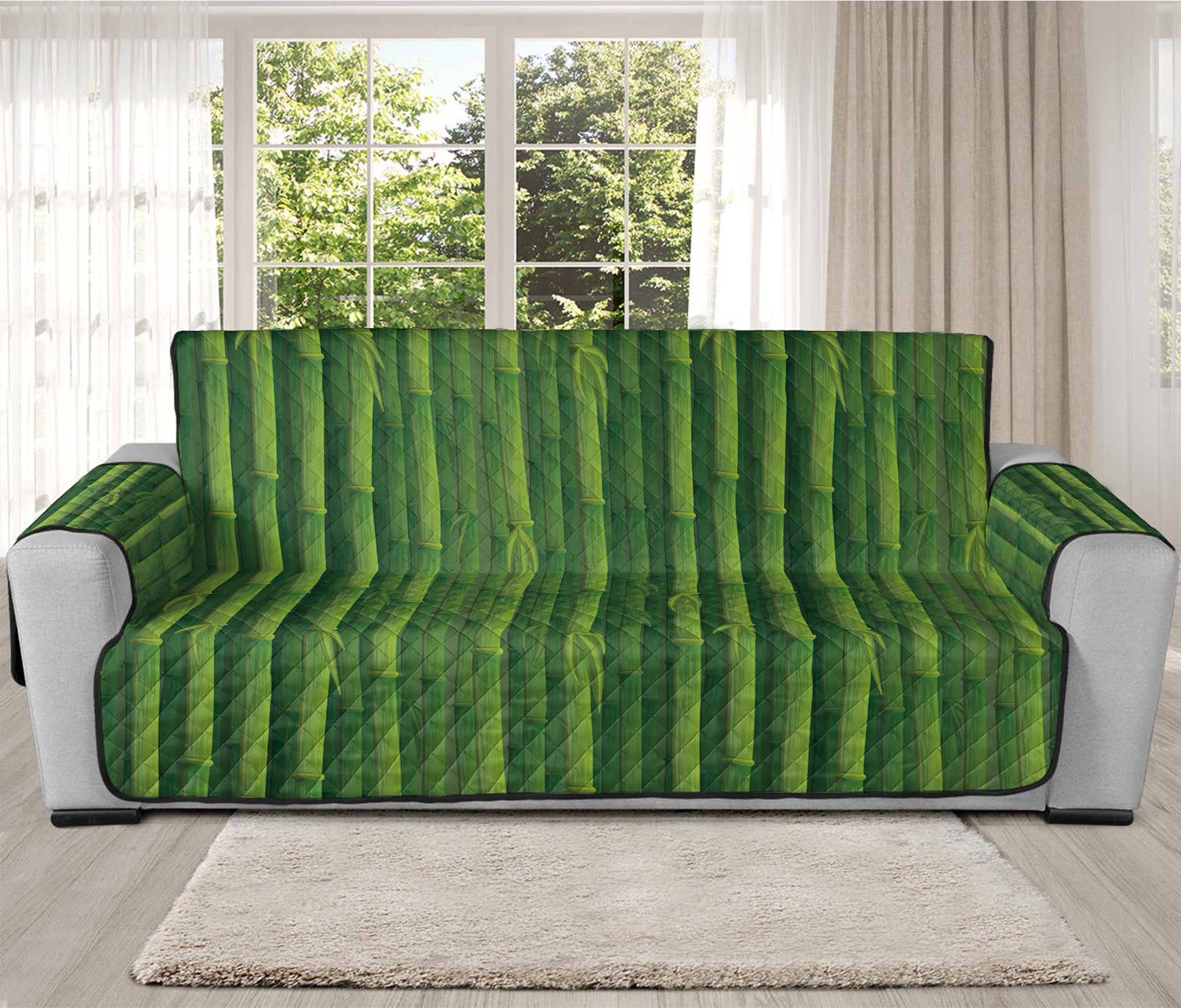 Green Bamboo Tree Pattern Print Oversized Sofa Protector