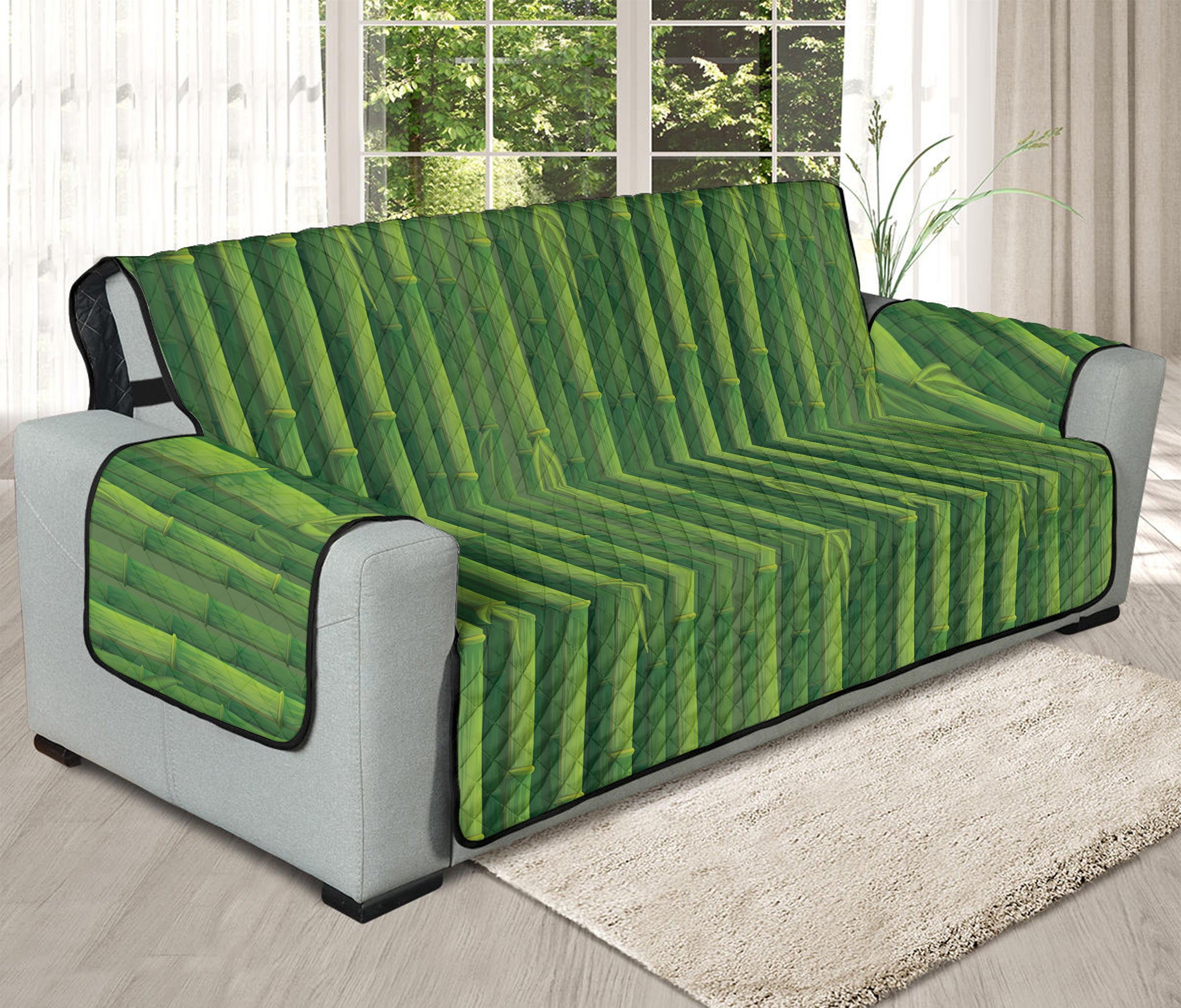 Green Bamboo Tree Pattern Print Oversized Sofa Protector