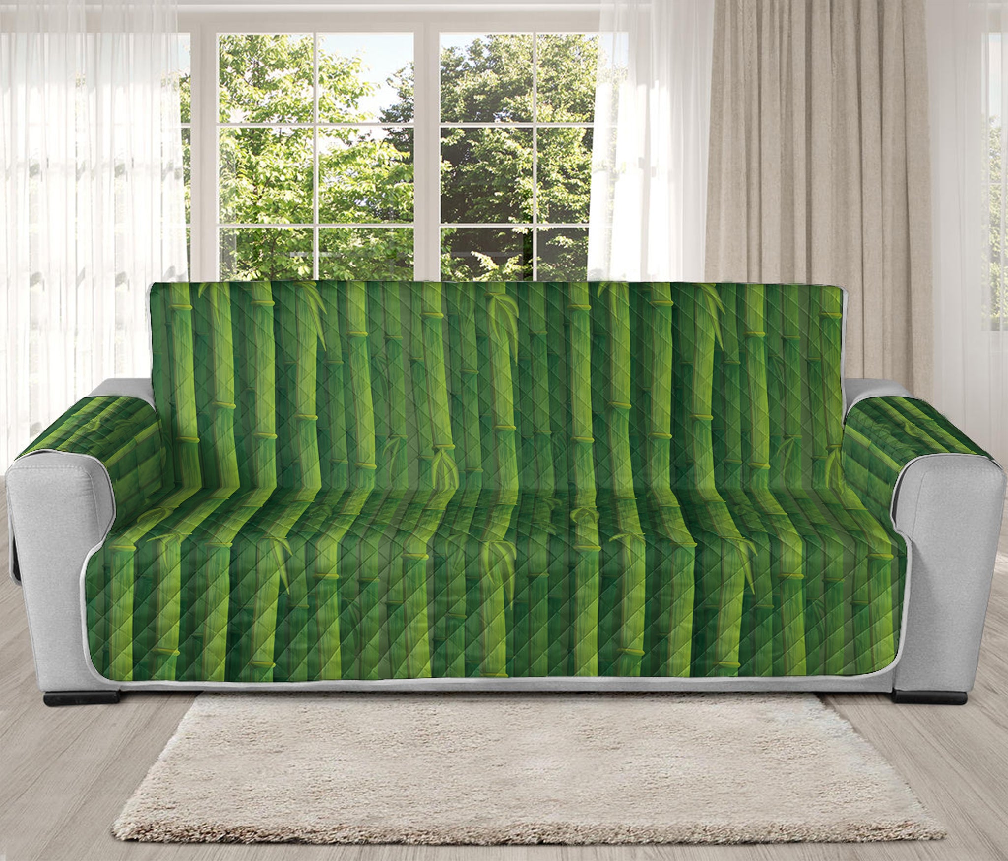 Green Bamboo Tree Pattern Print Oversized Sofa Protector