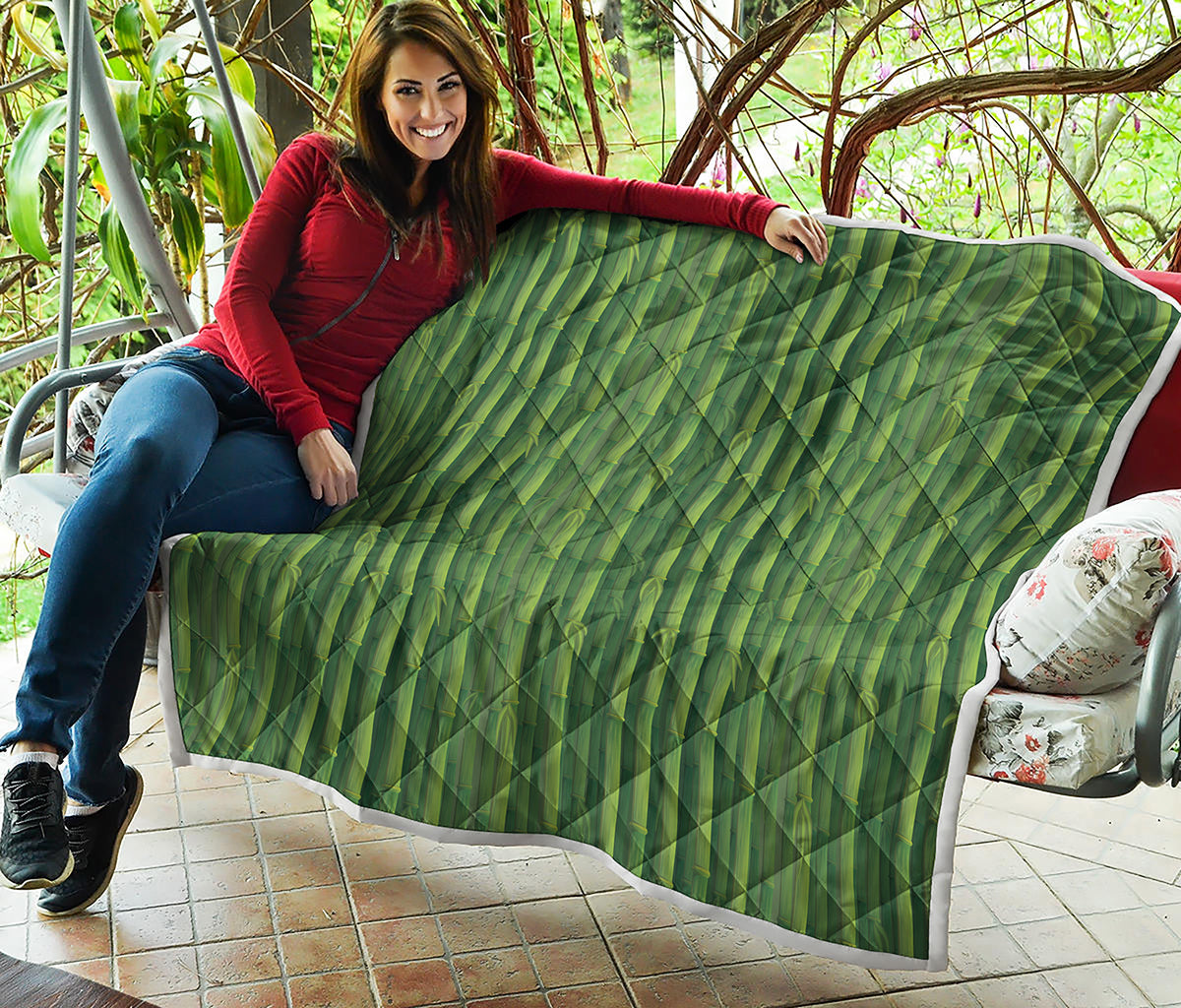 Green Bamboo Tree Pattern Print Quilt