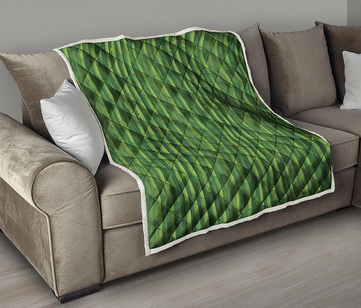 Green Bamboo Tree Pattern Print Quilt