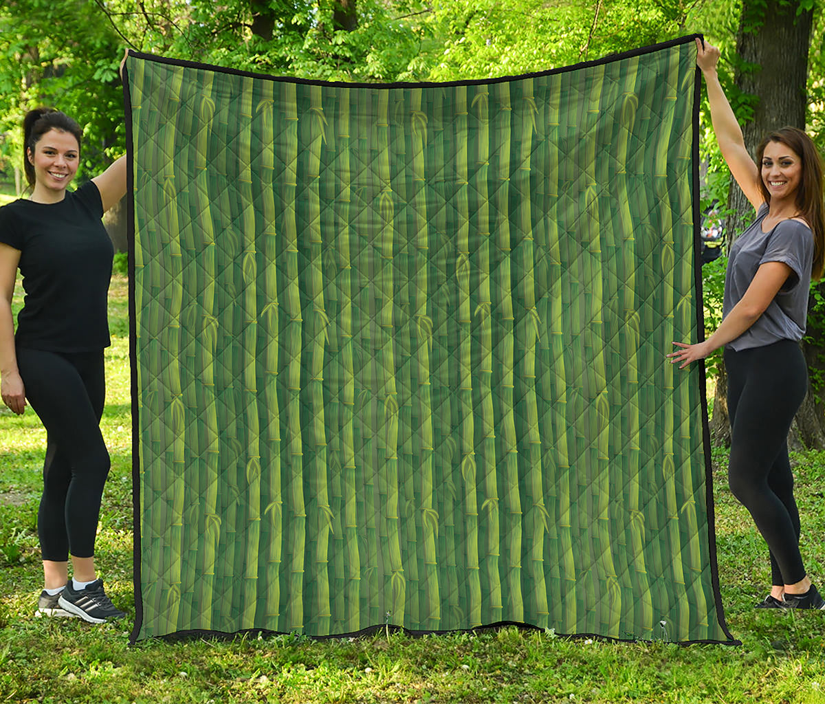 Green Bamboo Tree Pattern Print Quilt