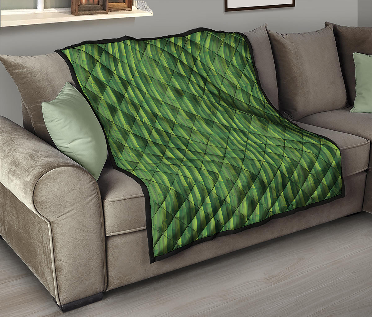 Green Bamboo Tree Pattern Print Quilt