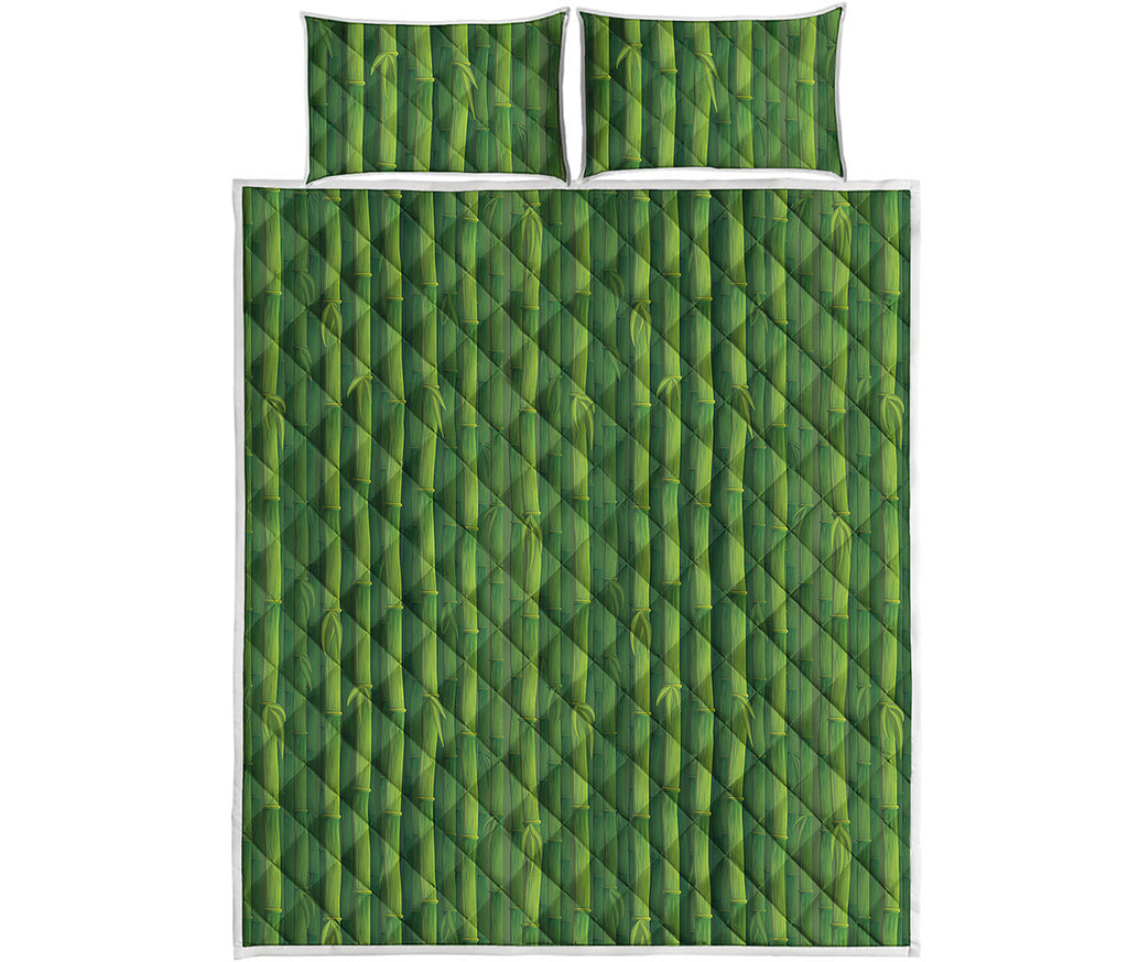 Green Bamboo Tree Pattern Print Quilt Bed Set