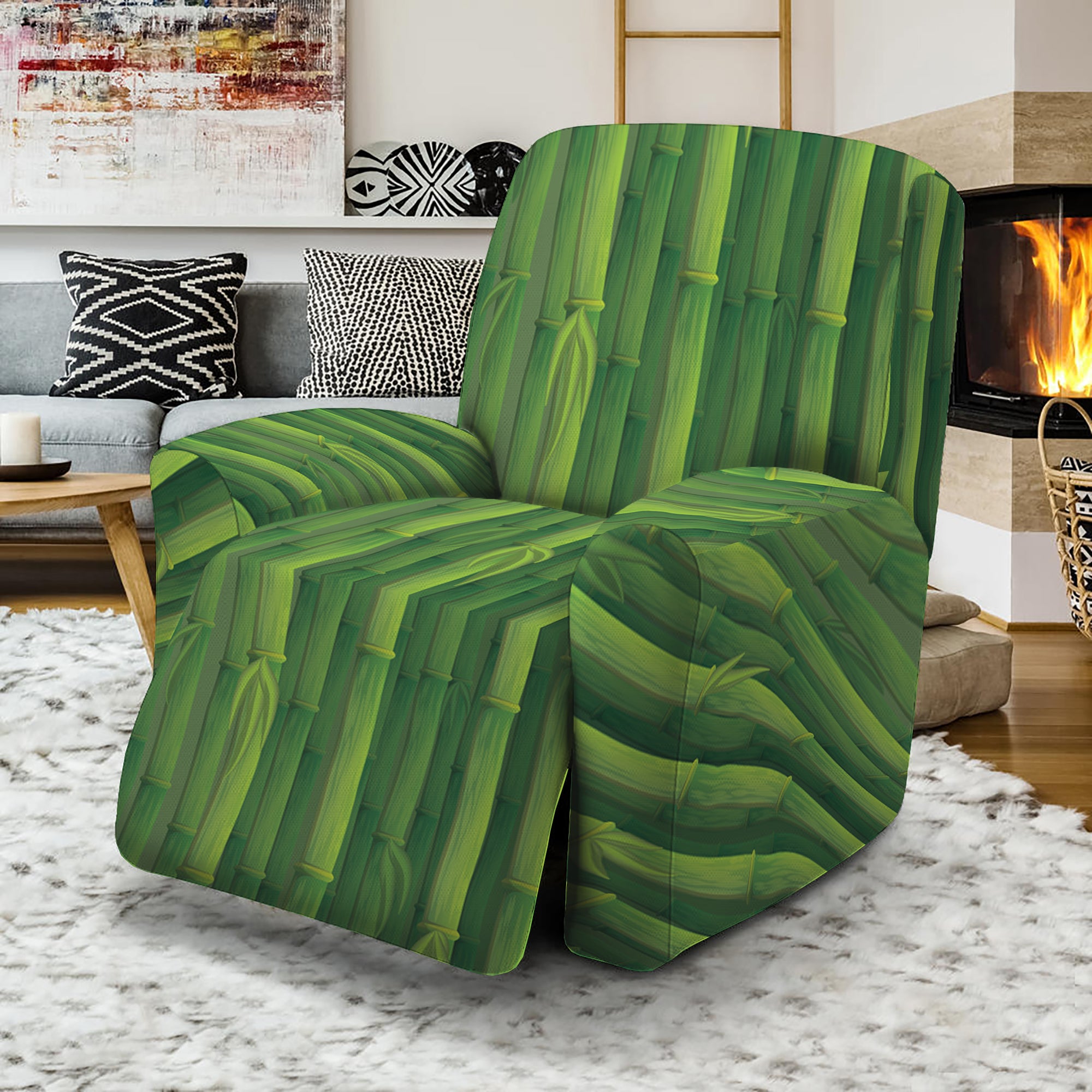 Green Bamboo Tree Pattern Print Recliner Slipcover