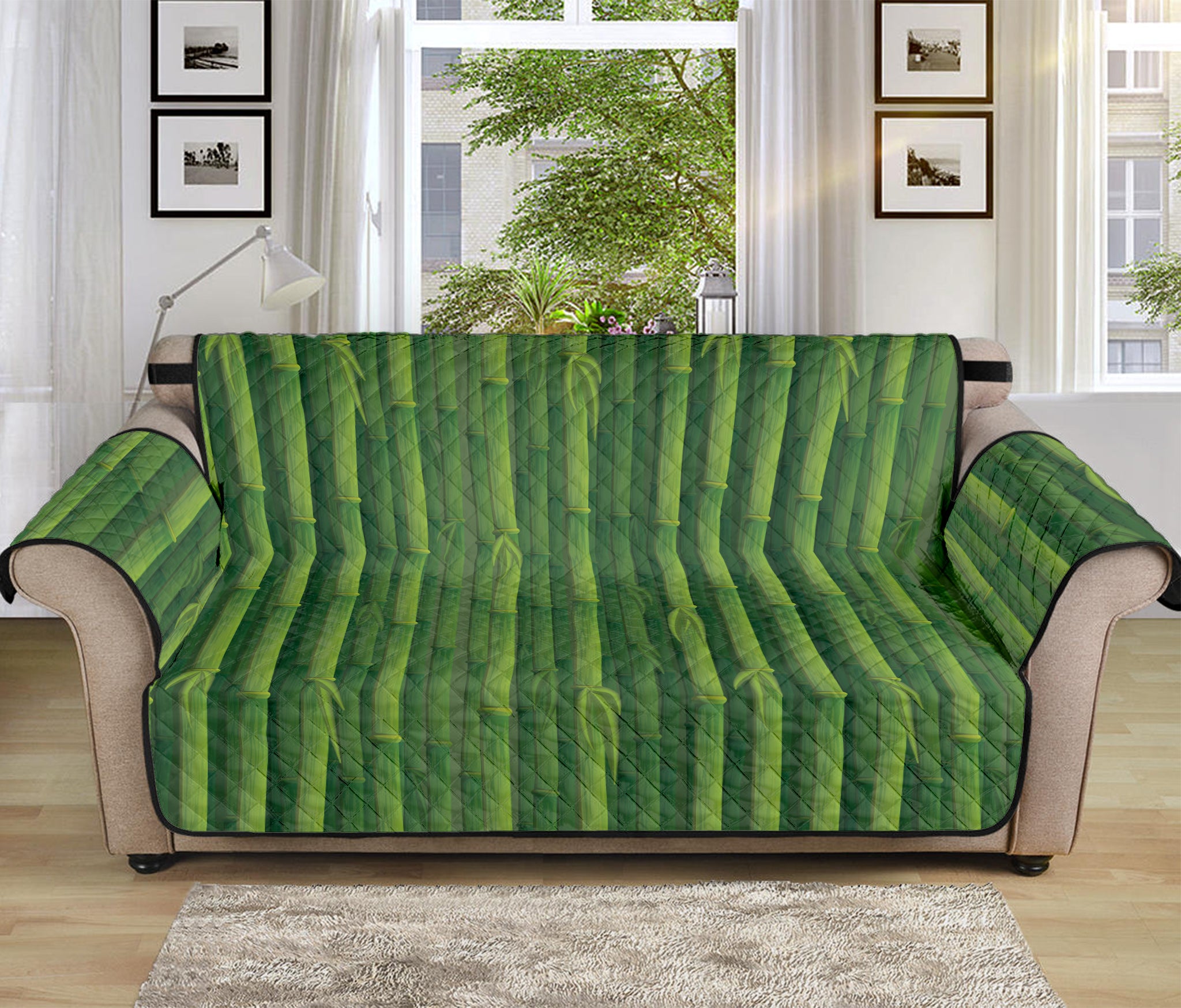 Green Bamboo Tree Pattern Print Sofa Protector