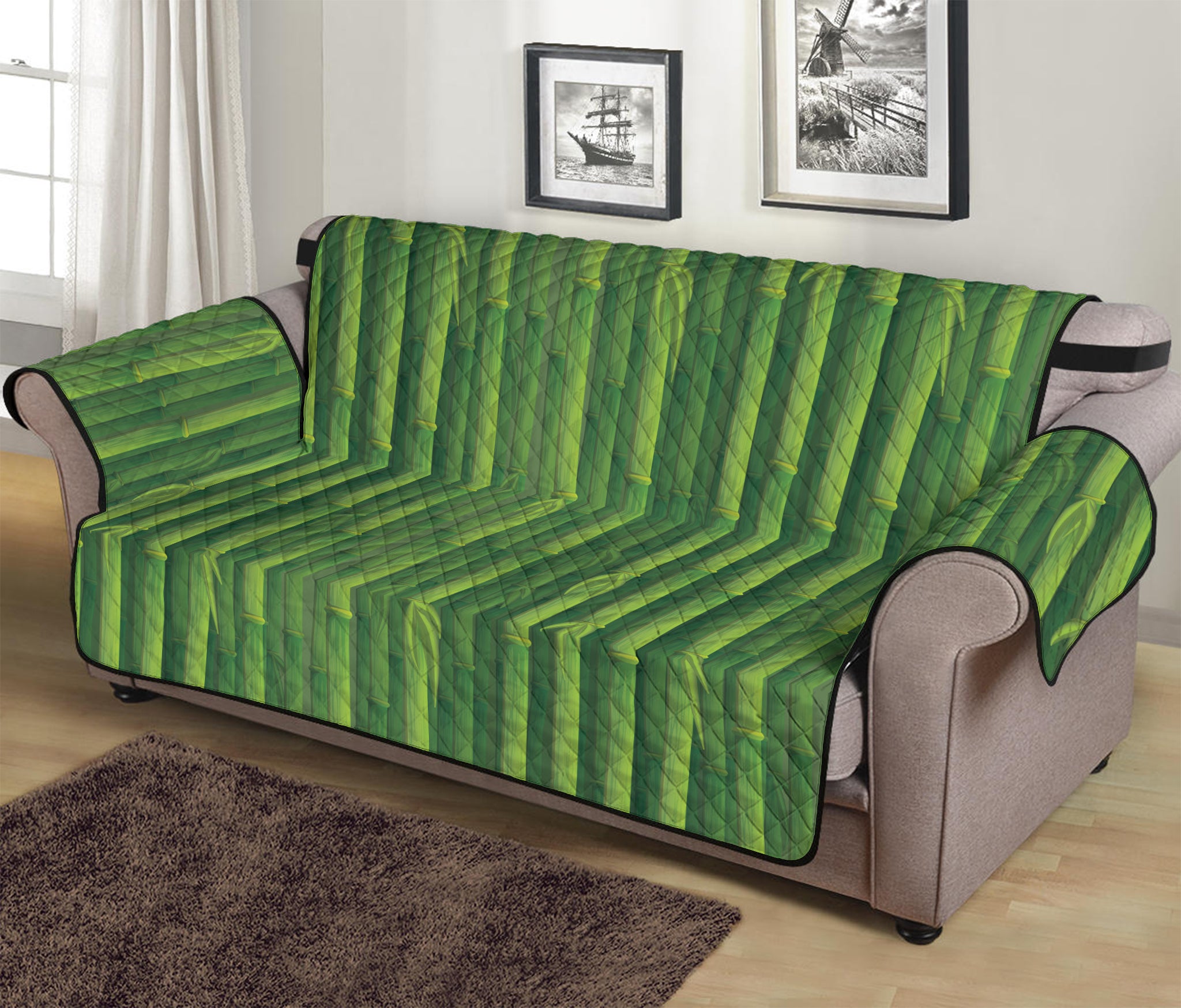 Green Bamboo Tree Pattern Print Sofa Protector