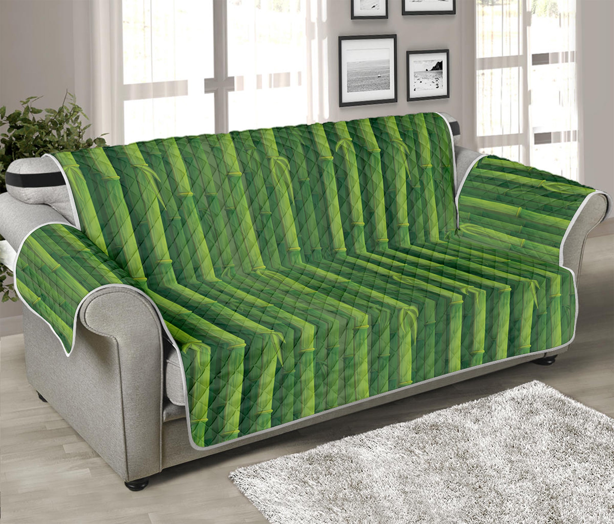 Green Bamboo Tree Pattern Print Sofa Protector