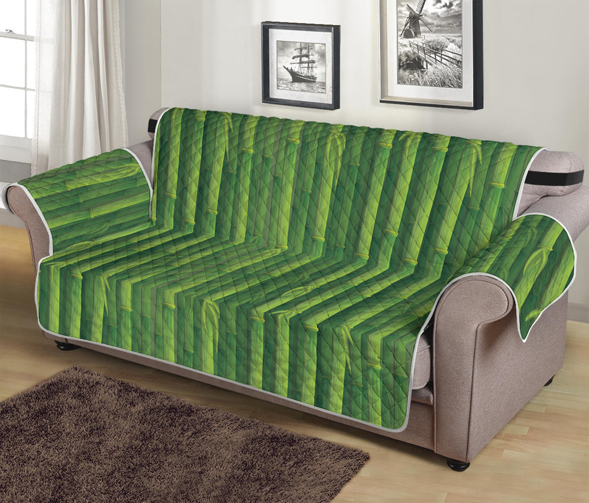 Green Bamboo Tree Pattern Print Sofa Protector