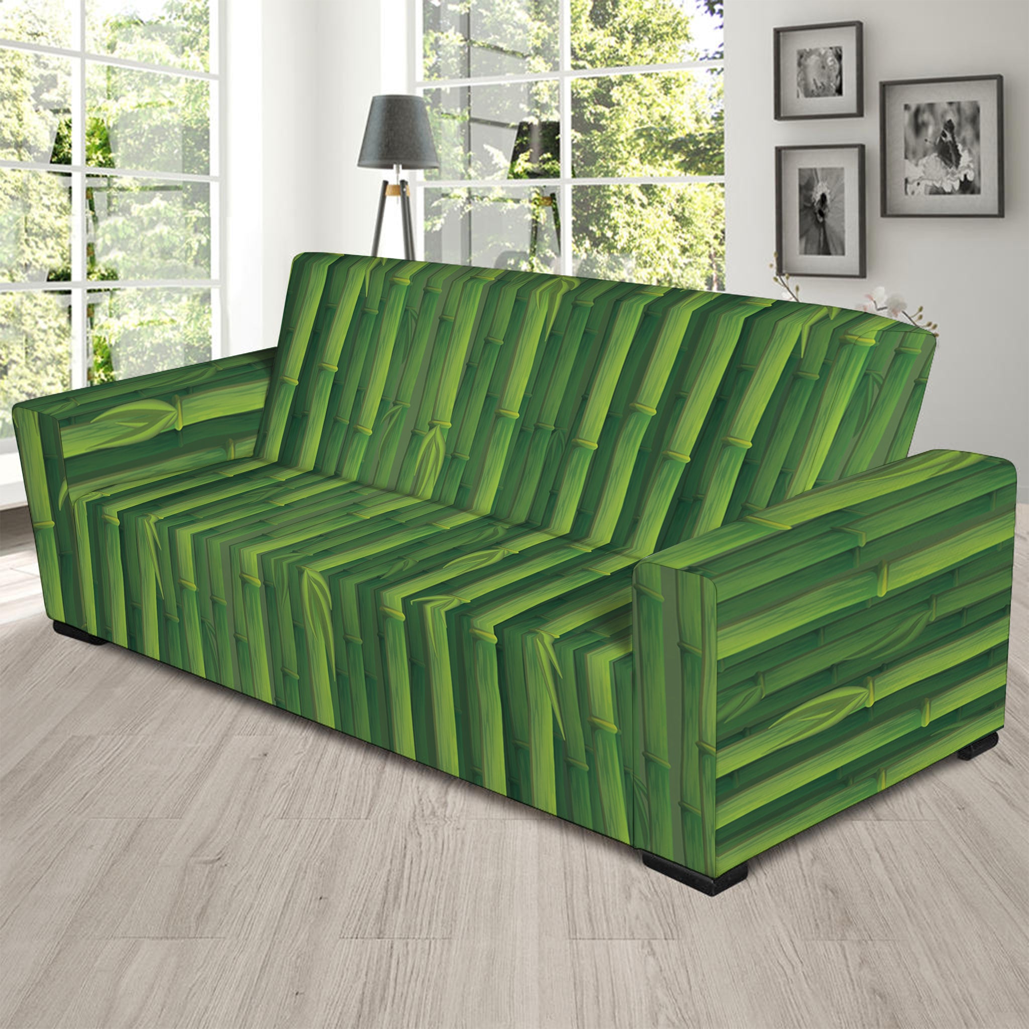 Green Bamboo Tree Pattern Print Sofa Slipcover