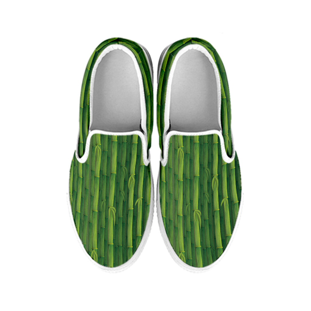 Green Bamboo Tree Pattern Print White Slip On Shoes