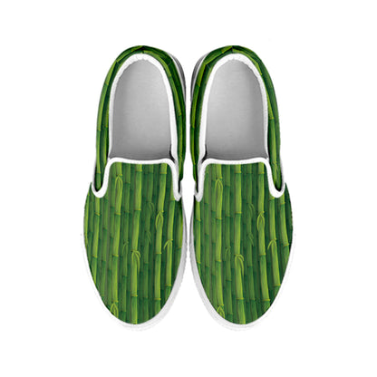Green Bamboo Tree Pattern Print White Slip On Shoes