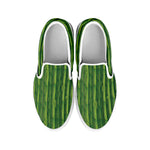 Green Bamboo Tree Pattern Print White Slip On Shoes