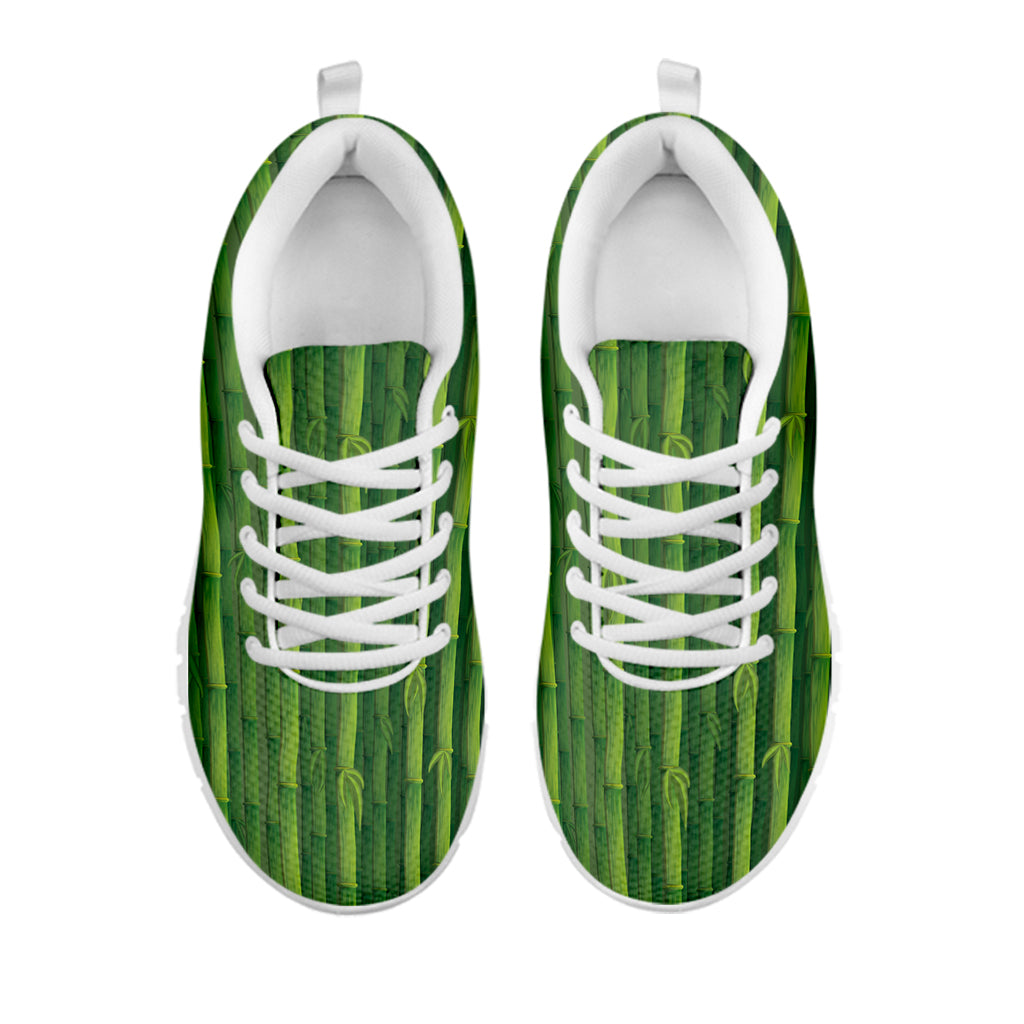 Green Bamboo Tree Pattern Print White Sneakers