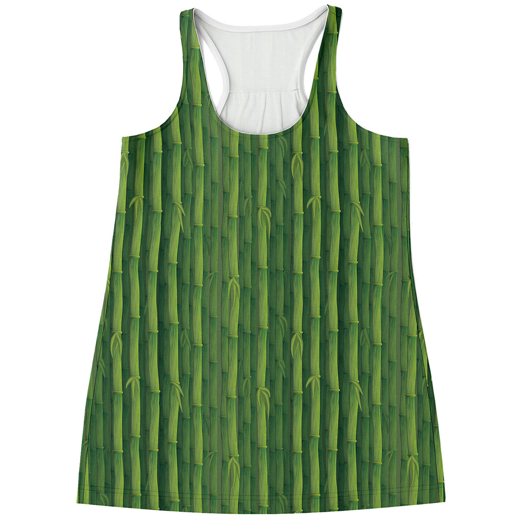 Green Bamboo Tree Pattern Print Women's Racerback Tank Top