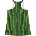 Green Bamboo Tree Pattern Print Women's Racerback Tank Top