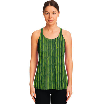 Green Bamboo Tree Pattern Print Women's Racerback Tank Top