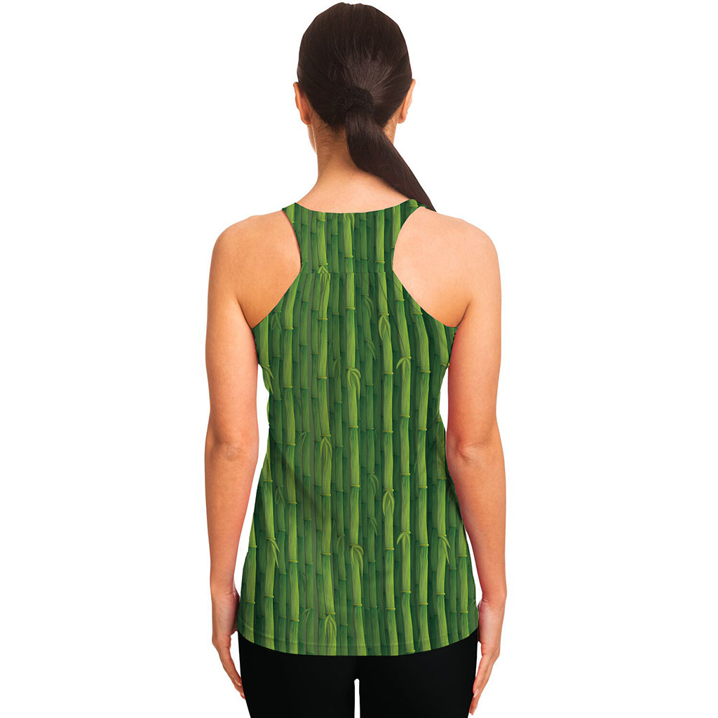 Green Bamboo Tree Pattern Print Women's Racerback Tank Top