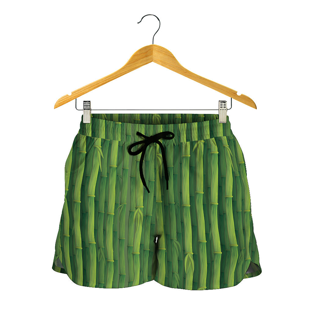 Green Bamboo Tree Pattern Print Women's Shorts