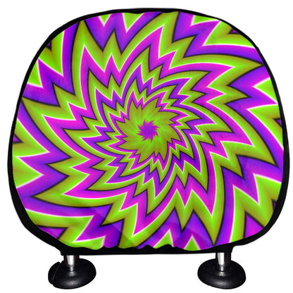 Green Big Bang Moving Optical Illusion Car Headrest Covers