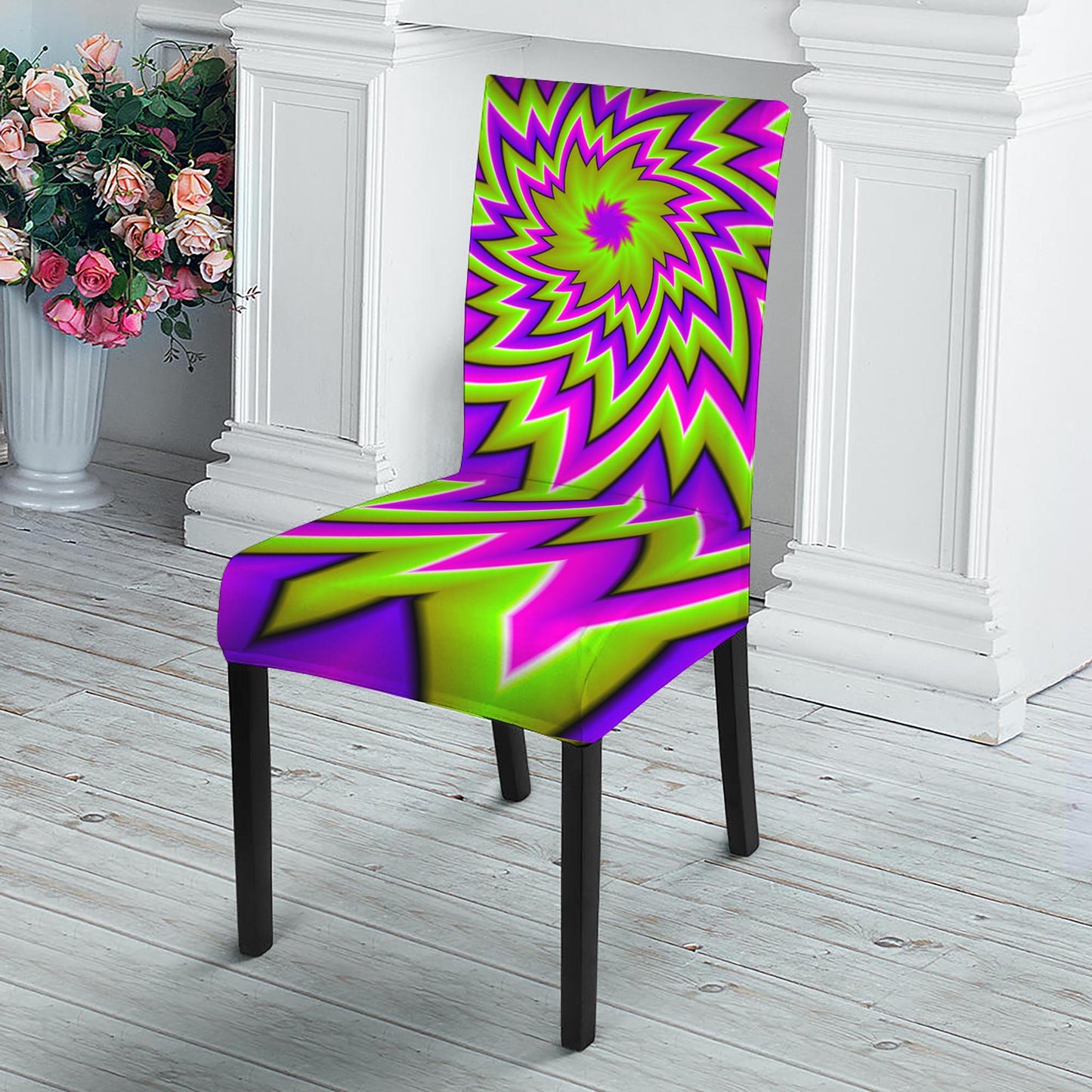 Green Big Bang Moving Optical Illusion Dining Chair Slipcover