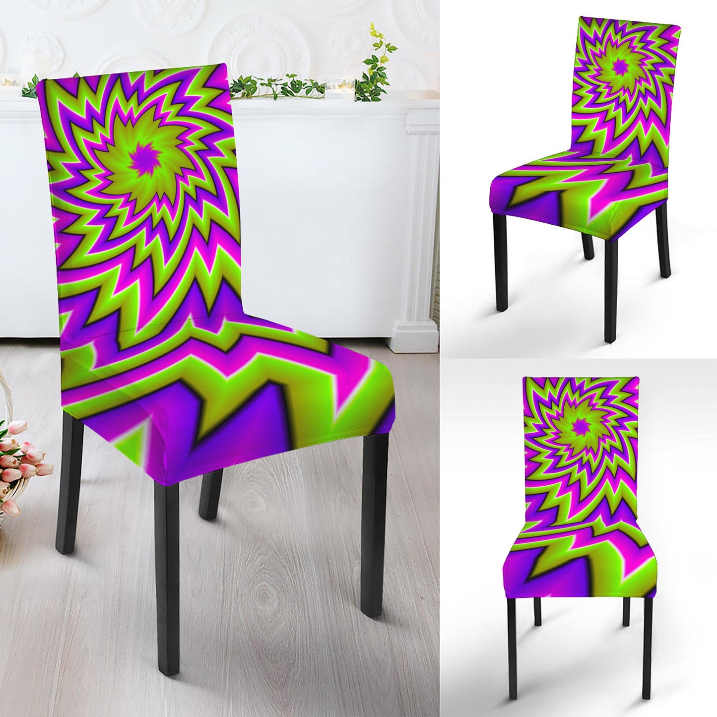 Green Big Bang Moving Optical Illusion Dining Chair Slipcover
