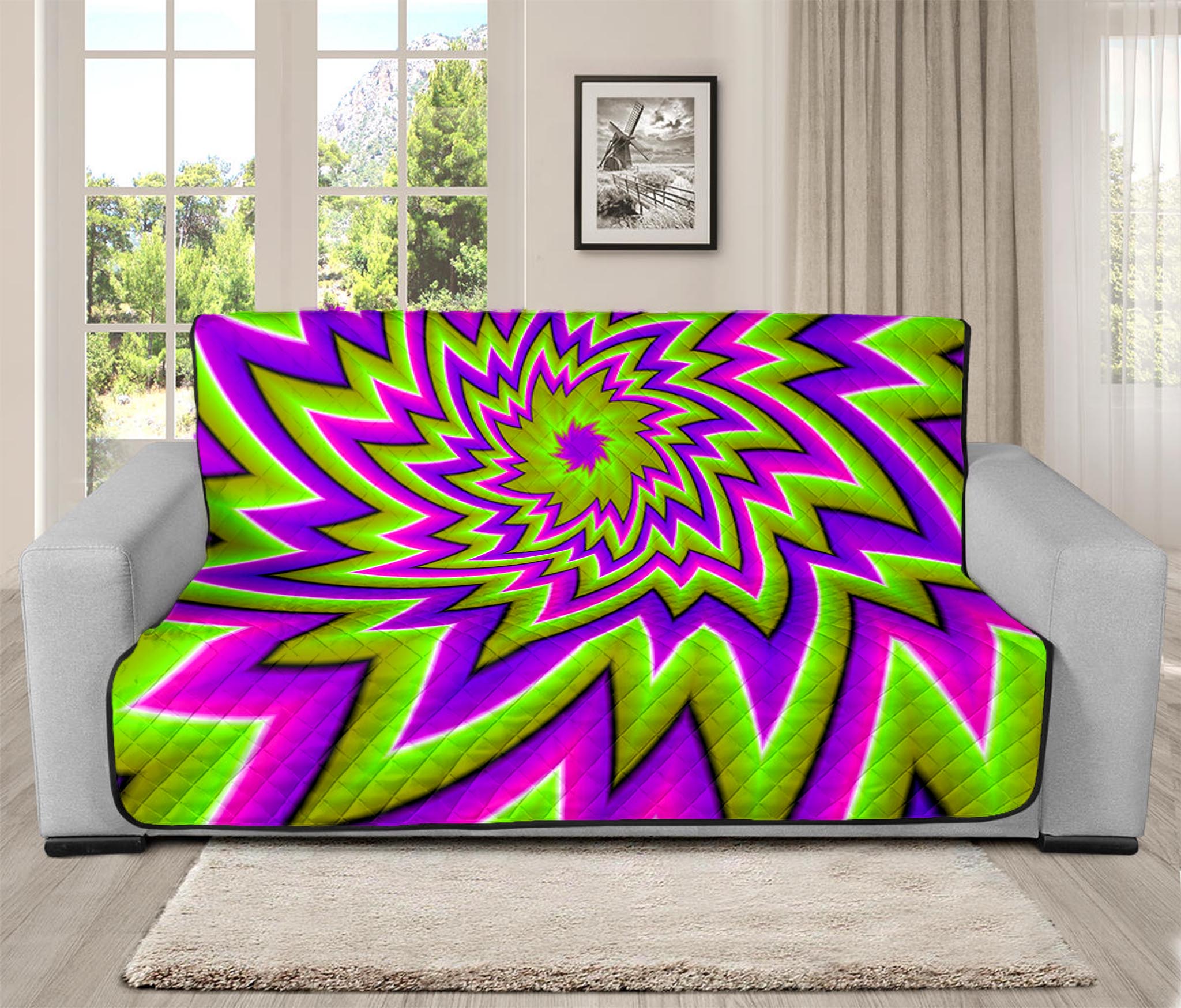 Green Big Bang Moving Optical Illusion Futon Protector