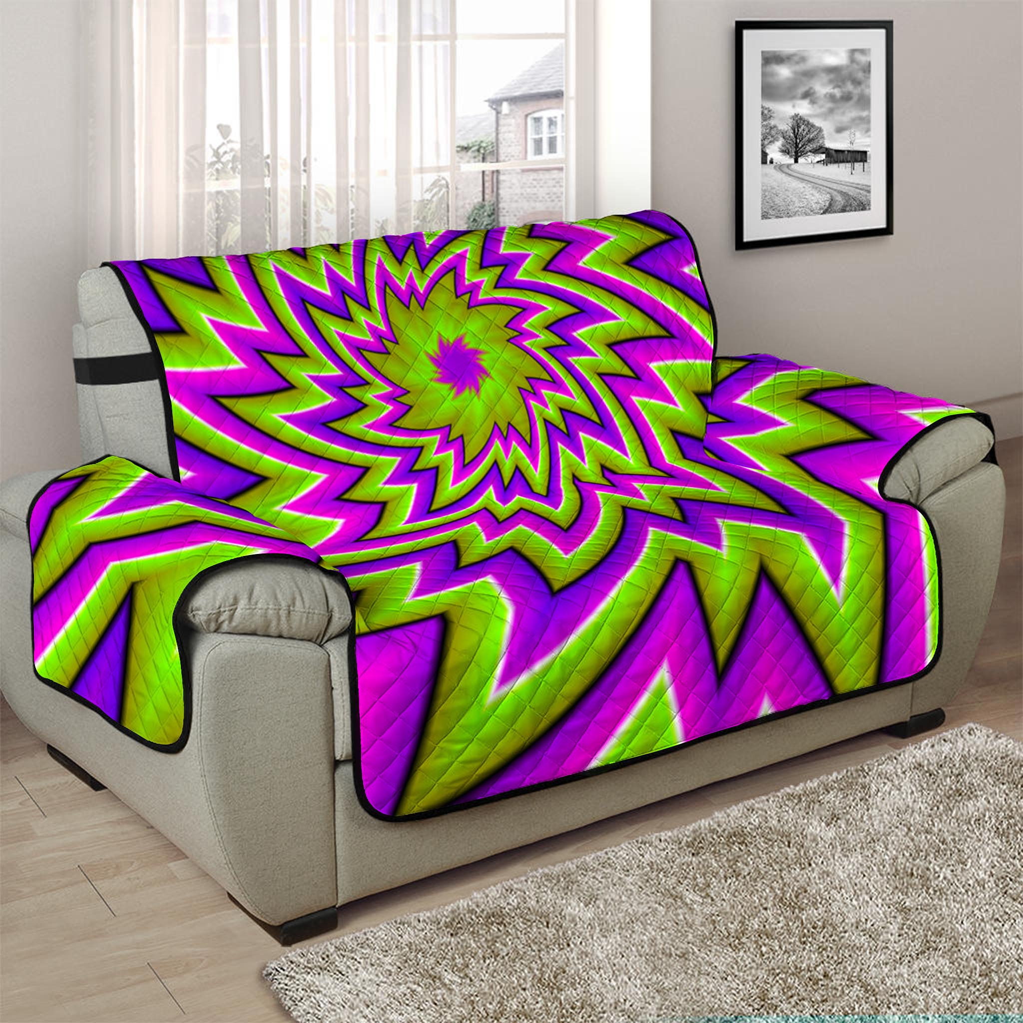 Green Big Bang Moving Optical Illusion Half Sofa Protector