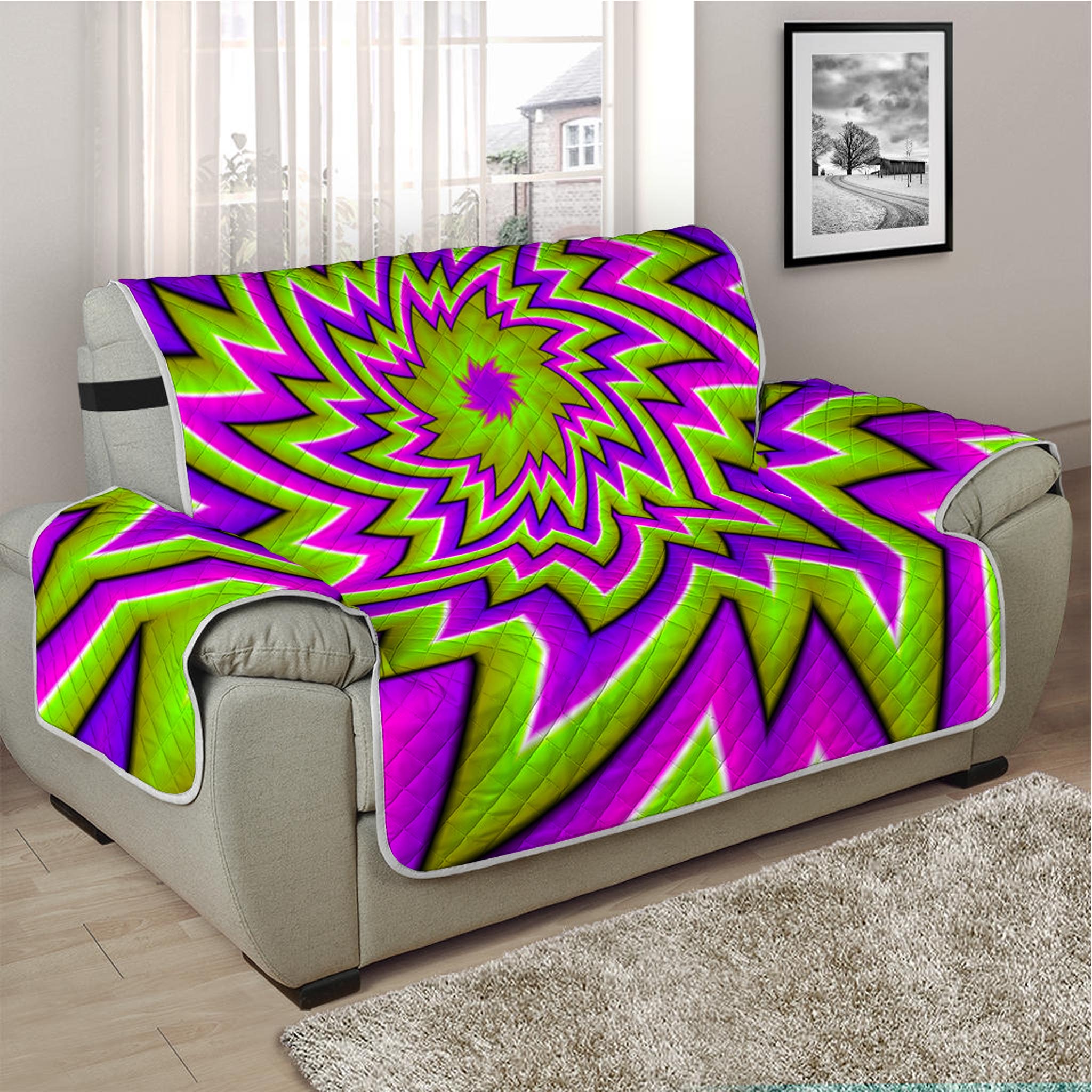 Green Big Bang Moving Optical Illusion Half Sofa Protector