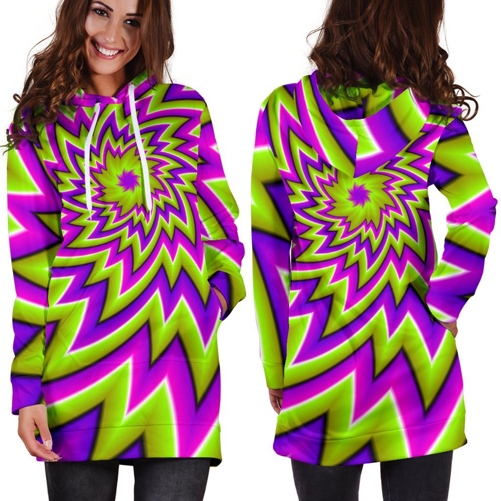 Green Big Bang Moving Optical Illusion Hoodie Dress GearFrost