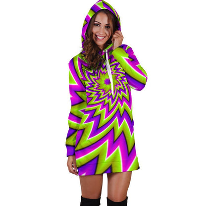 Green Big Bang Moving Optical Illusion Hoodie Dress GearFrost